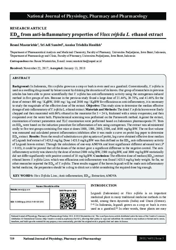 (PDF) ED50 from anti-inflammatory properties of Vitex trifolia L ...