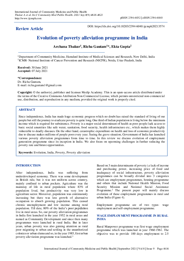 (PDF) Evolution of poverty alleviation programme in India