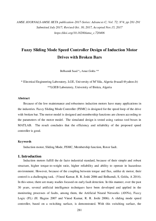 (PDF) Fuzzy Sliding Mode Speed Controller Design of Induction Motor ...
