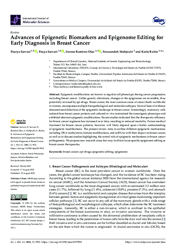 (PDF) Advances of Epigenetic Biomarkers and Epigenome Editing for Early ...