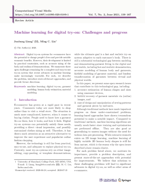 (PDF) Machine learning for digital try-on: Challenges and progress