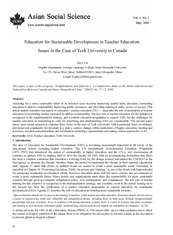 (PDF) Education for Sustainable Development in Teacher Education ...