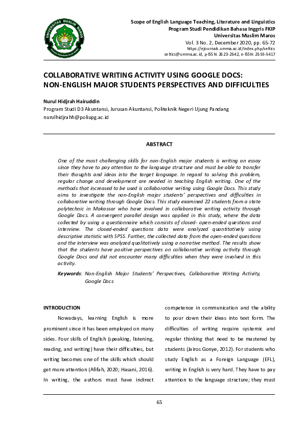 (PDF) Collaborative Writing Activity Using Google Docs: Non-English ...