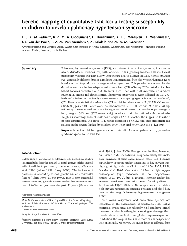 (PDF) Genetic mapping of quantitative trait loci affecting ...