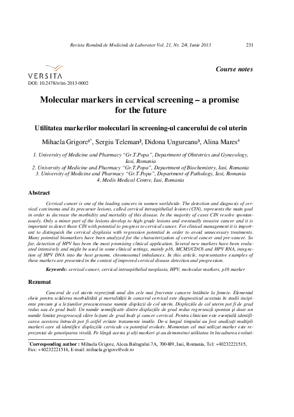 (PDF) Molecular markers in cervical screening – a promise for the future