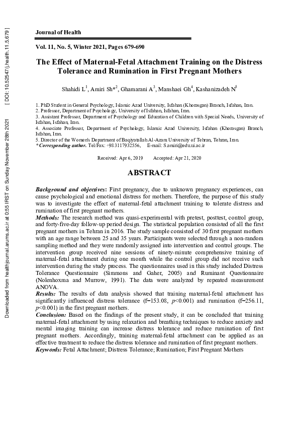 (PDF) The Effect of Maternal-Fetal Attachment Training on the Distress ...