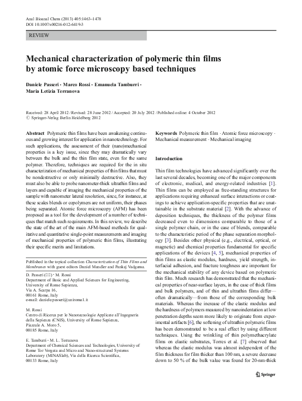 (PDF) Mechanical characterization of polymeric thin films by atomic ...