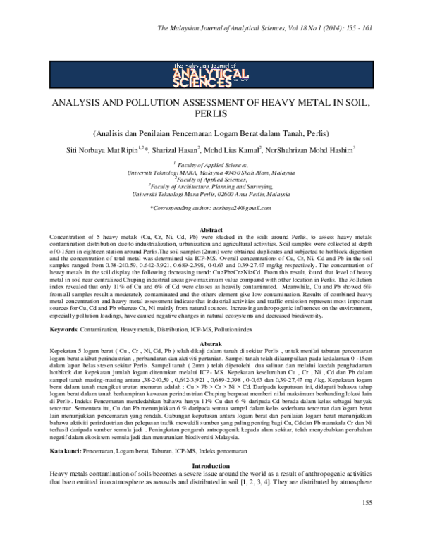 (PDF) Analysis and Pollution Assessment of Heavy Metal in Soil