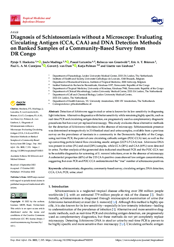 (PDF) Diagnosis of Schistosomiasis without a Microscope: Evaluating ...