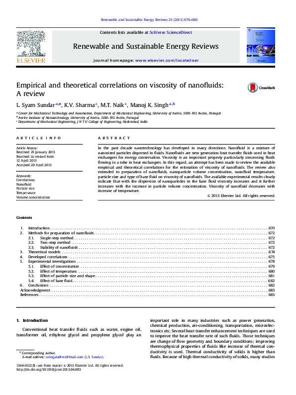 (PDF) Empirical and theoretical correlations on viscosity of nanofluids ...