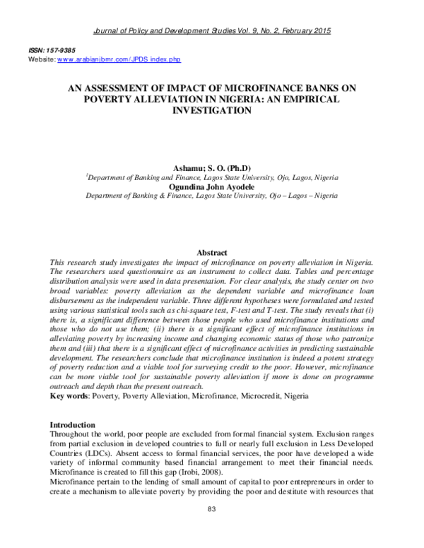 (PDF) An Assessment of Impact of Microfinance Banks on Poverty ...