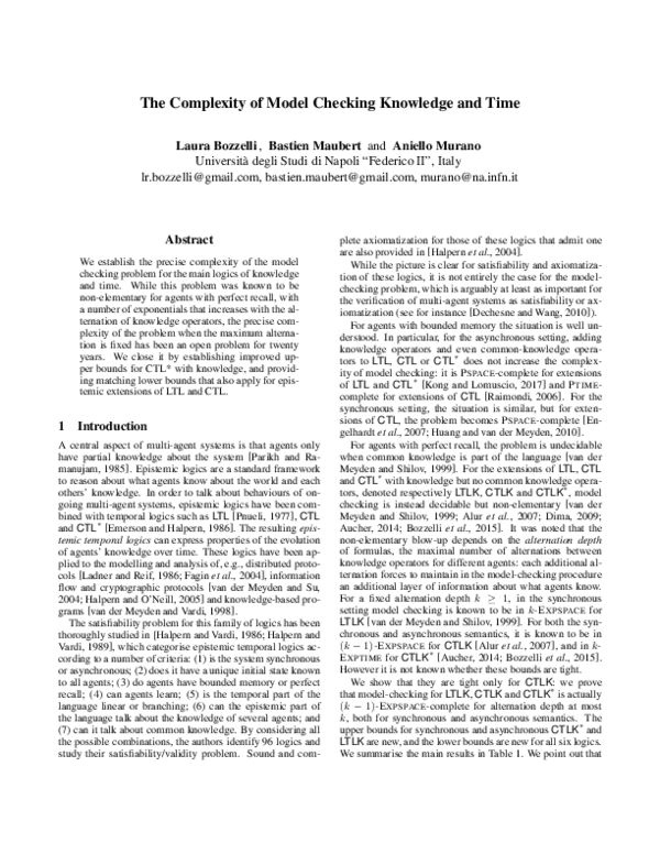 (PDF) The Complexity of Model Checking Knowledge and Time