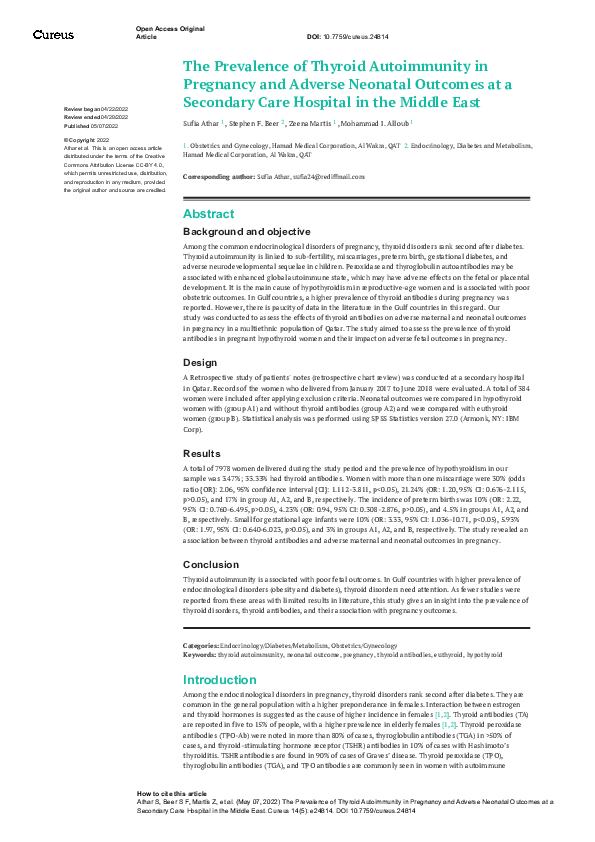 (PDF) The Prevalence of Thyroid Autoimmunity in Pregnancy and Adverse ...