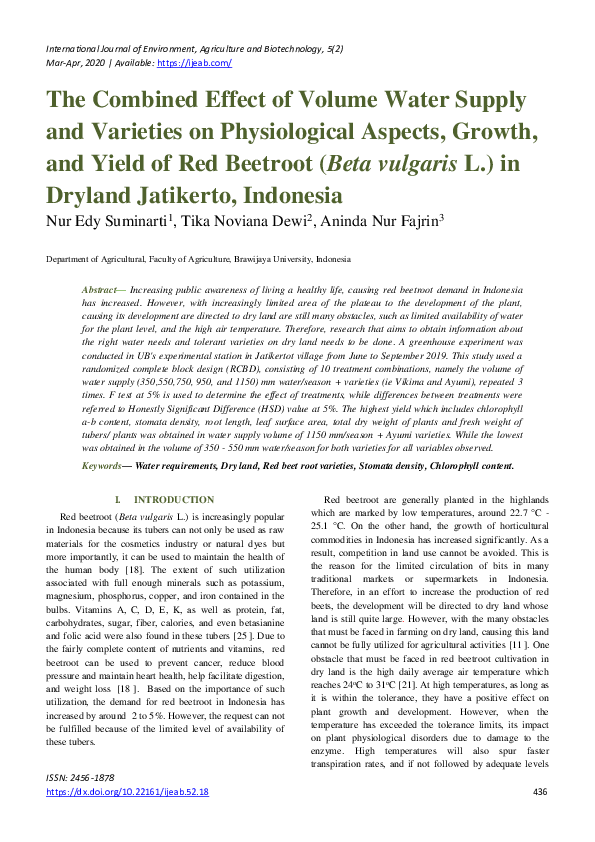 (PDF) The Combined Effect of Volume Water Supply and Varieties on ...