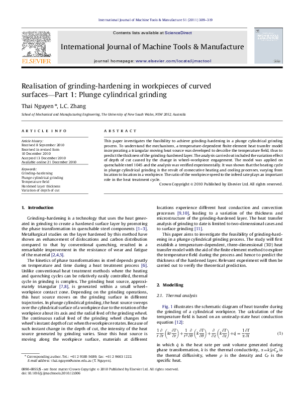 (PDF) Realisation of grindinghardening in workpieces of curved