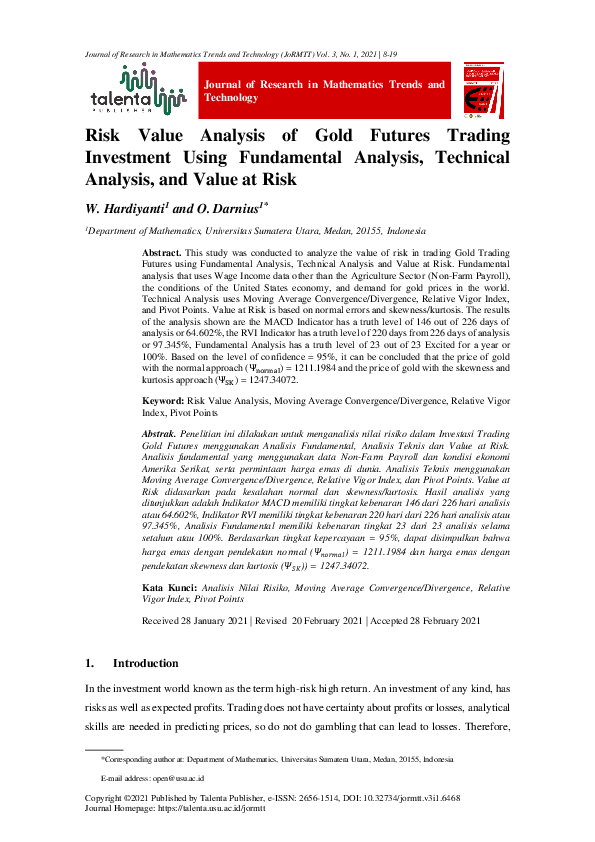 (PDF) Risk Value Analysis of Gold Futures Trading Investment using ...