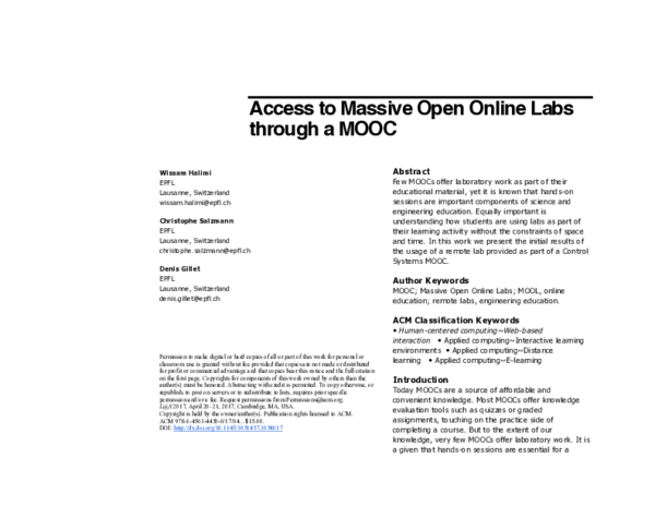 (PDF) Access to Massive Open Online Labs through a MOOC