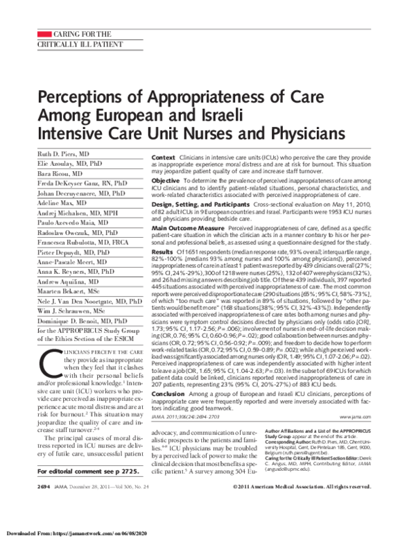 (PDF) Perceptions of Appropriateness of Care Among European and Israeli ...