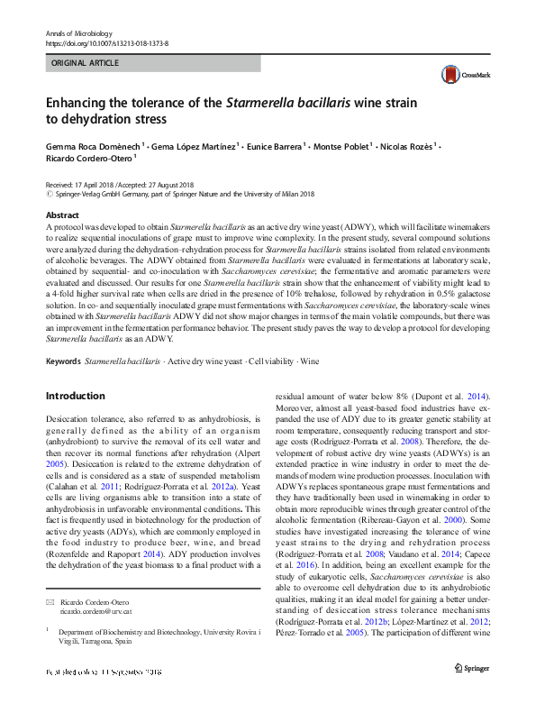 (PDF) Enhancing the tolerance of the Starmerella bacillaris wine strain ...