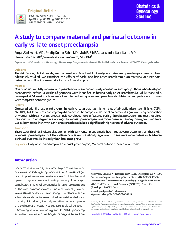 (PDF) A study to compare maternal and perinatal outcome in early vs ...
