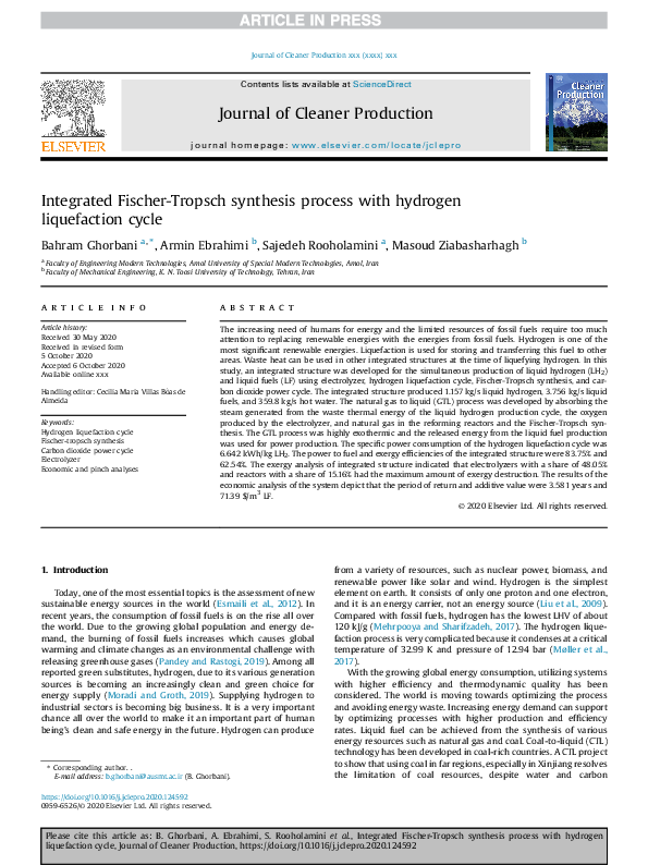 (PDF) Integrated Fischer-Tropsch synthesis process with hydrogen ...