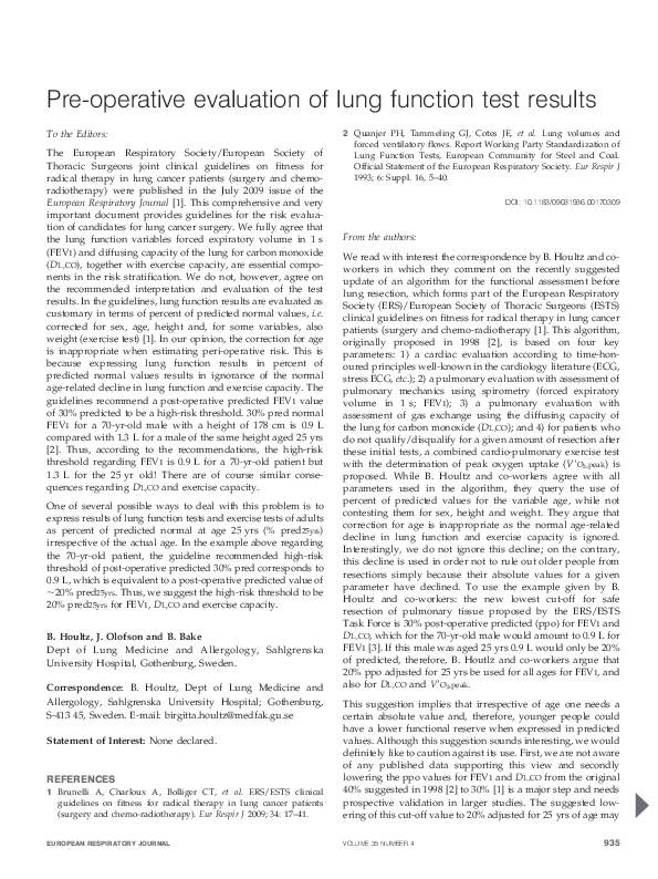 (PDF) Pre-operative evaluation of lung function test results