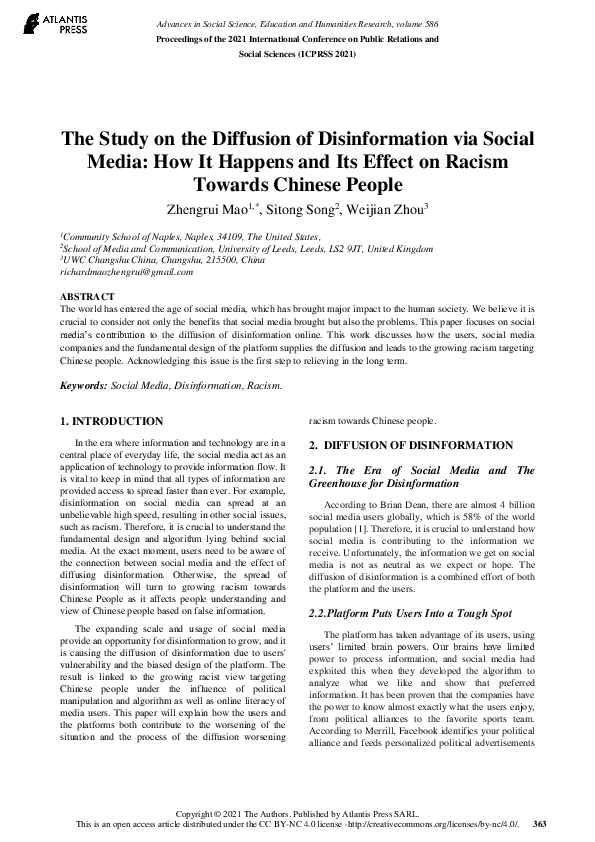 (PDF) The Study on the Diffusion of Disinformation via Social Media ...