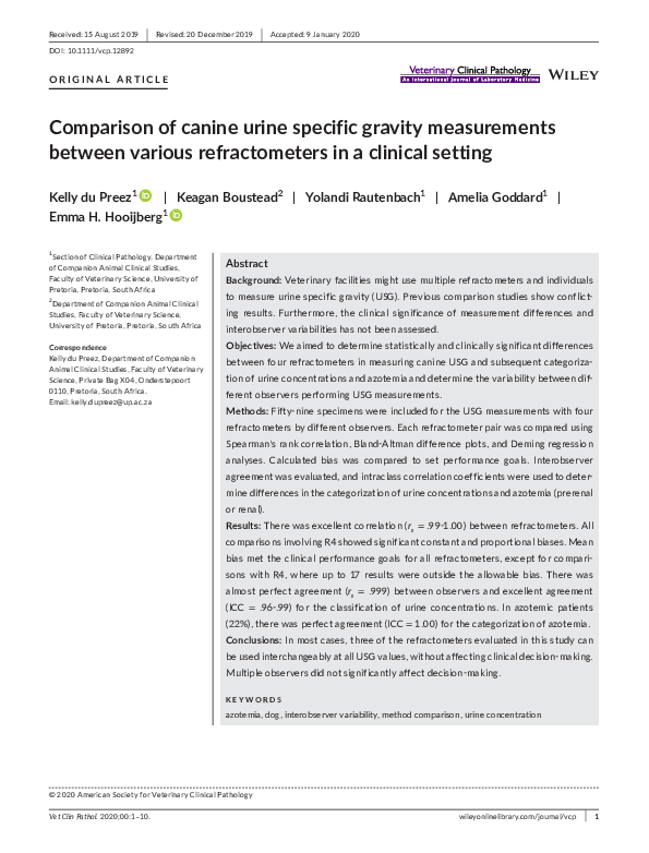 (PDF) Comparison of canine urine specific gravity measurements between ...
