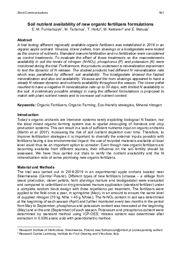 (PDF) Soil nutrient availability of new organic fertilizers formulations