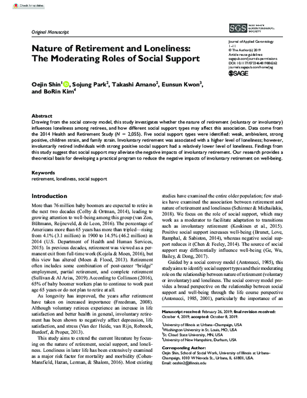 (PDF) Nature of Retirement and Loneliness: The Moderating Roles of ...