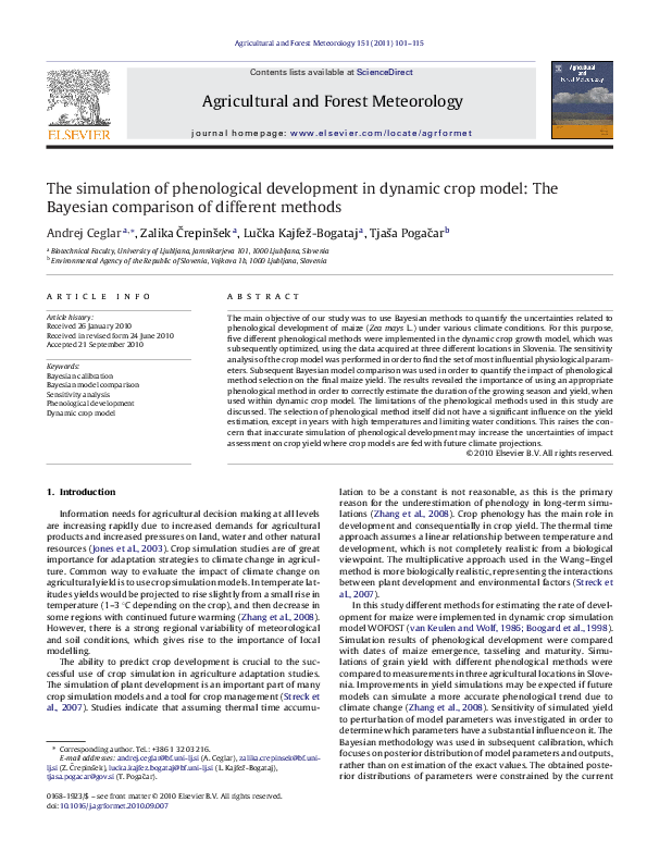 (PDF) The simulation of phenological development in dynamic crop model ...