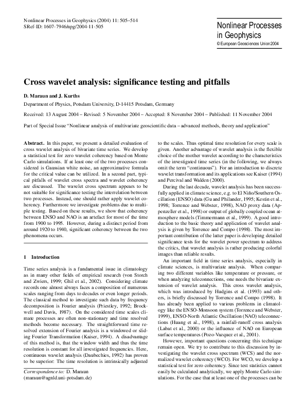(PDF) Cross wavelet analysis: significance testing and pitfalls
