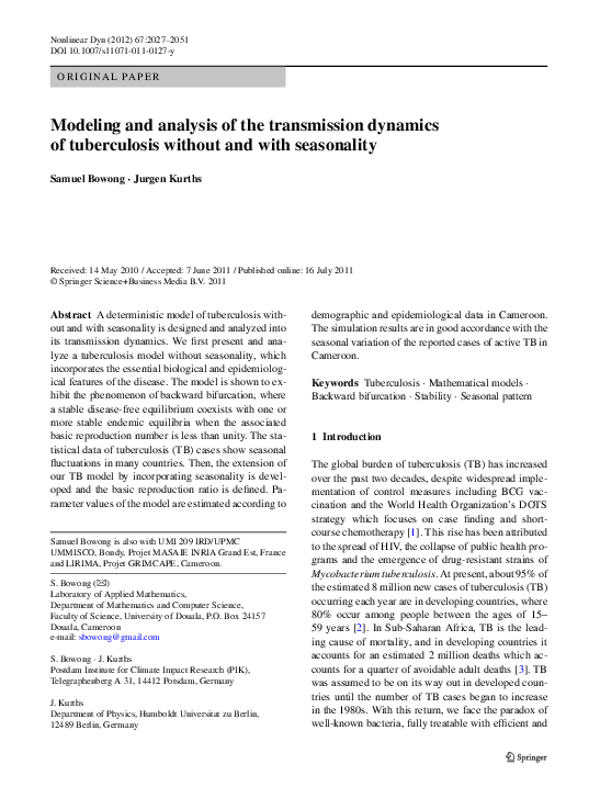 (PDF) Modeling and analysis of the transmission dynamics of ...