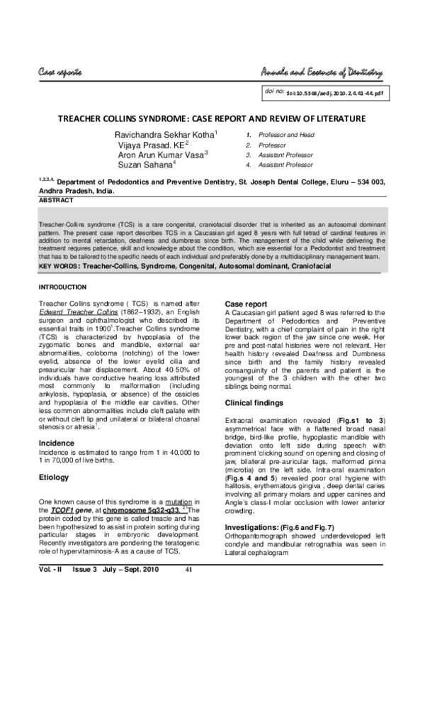 (PDF) Treacher Collins Syndrome Case Report and Review of Literature