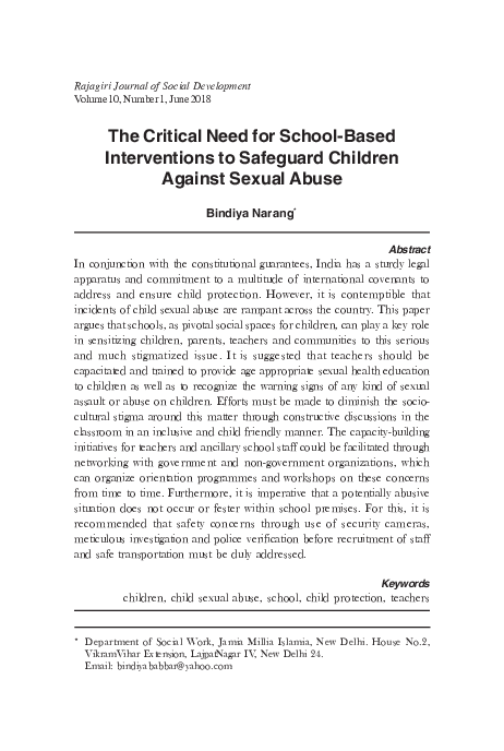 (PDF) The Critical Need for School-Based Interventions to Safeguard ...