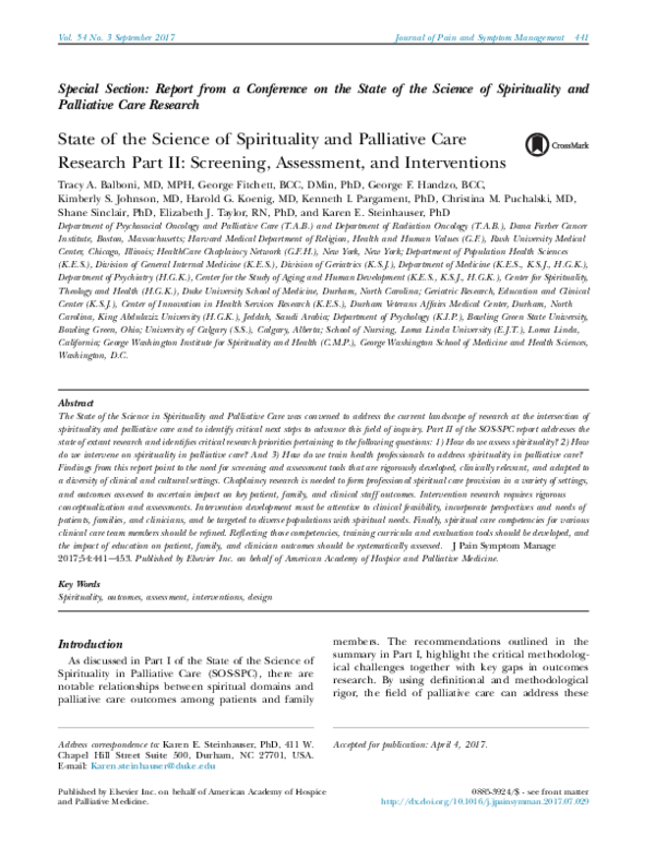 (PDF) State of the Science of Spirituality and Palliative Care Research ...