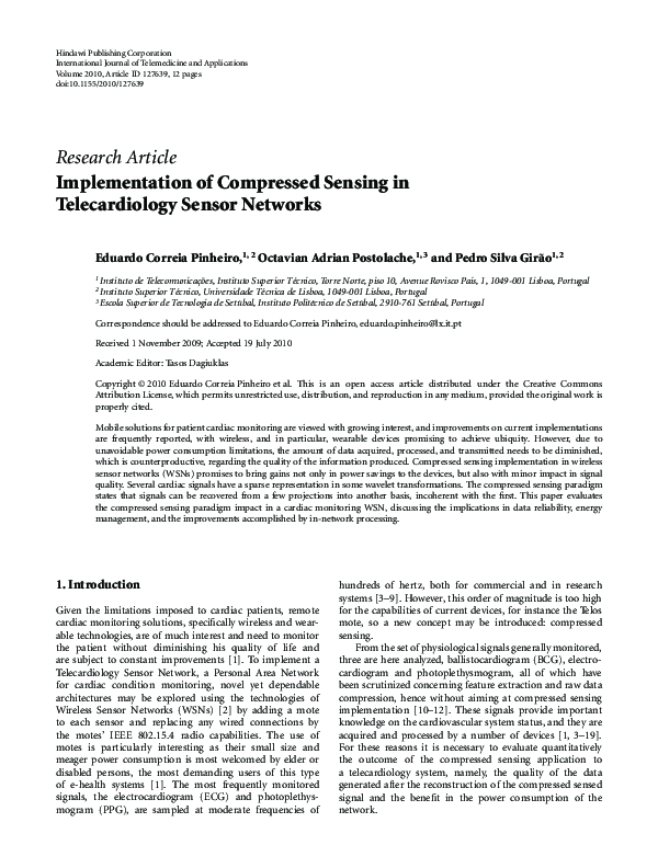 (PDF) Implementation of compressed sensing in telecardiology sensor ...