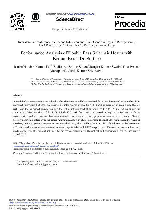(PDF) Performance Analysis of Double Pass Solar Air Heater with Bottom ...