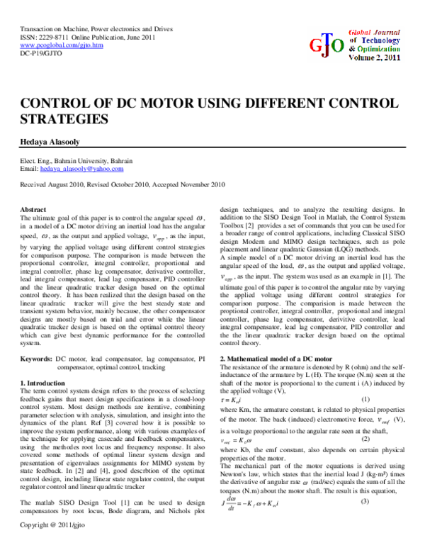 (PDF) Control of DC Motor Using Different Control Strategies