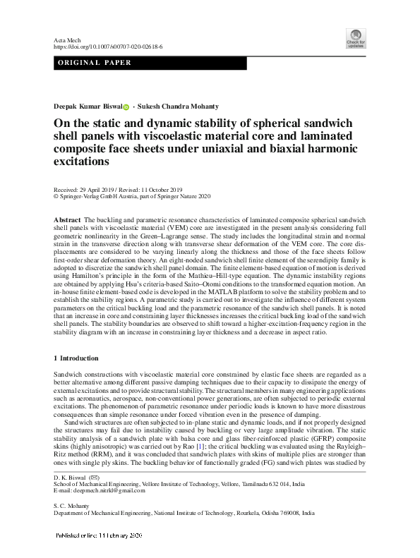 (PDF) On the static and dynamic stability of spherical sandwich shell ...