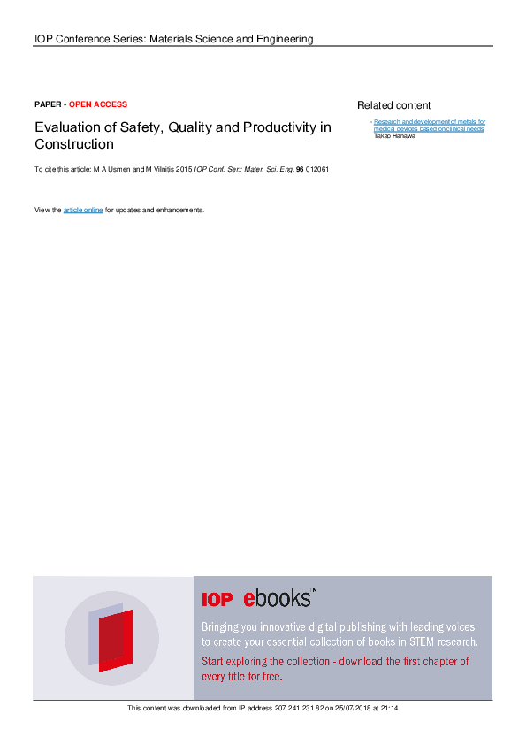 (PDF) Evaluation of Safety, Quality and Productivity in Construction