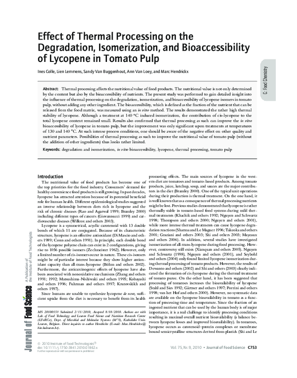 (PDF) Effect of Thermal Processing on the Degradation, Isomerization