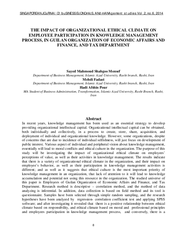 (PDF) The Impact of Organizational Ethical Climate on Employee ...