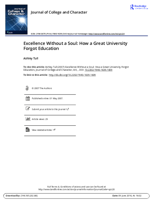 (PDF) Excellence Without a Soul: How a Great University Forgot Education
