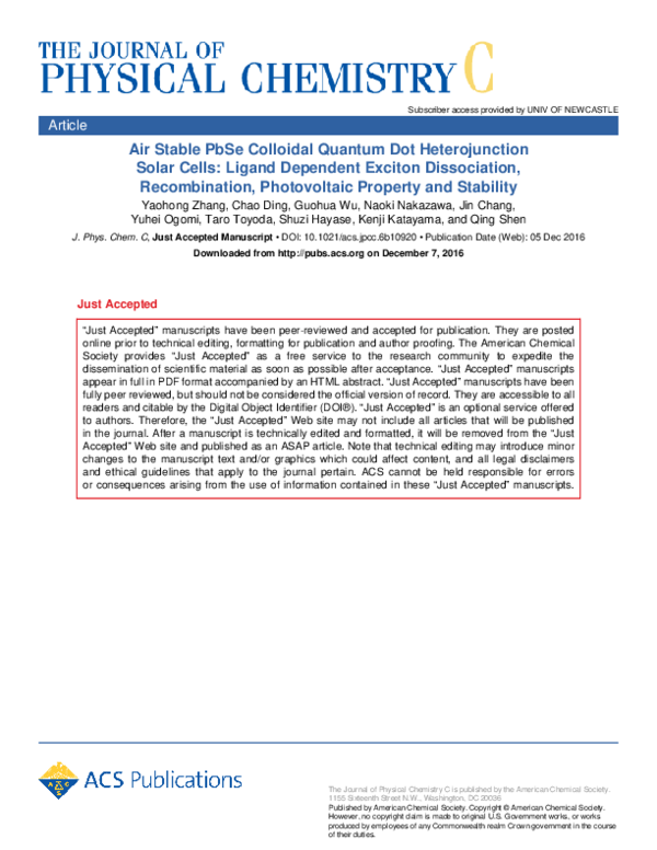(PDF) Air Stable PbSe Colloidal Quantum Dot Heterojunction Solar Cells ...