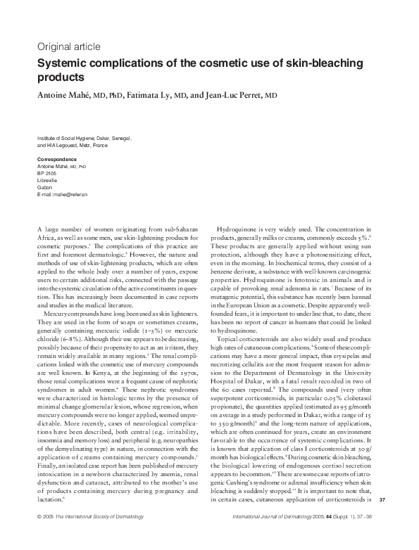 (PDF) Systemic complications of the cosmetic use of skinbleaching