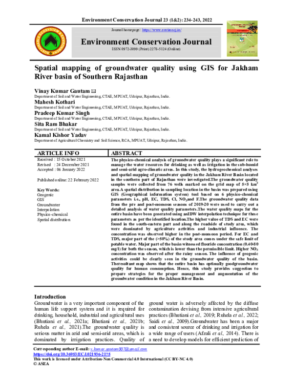 (PDF) Spatial mapping of groundwater quality using GIS for Jakham River ...