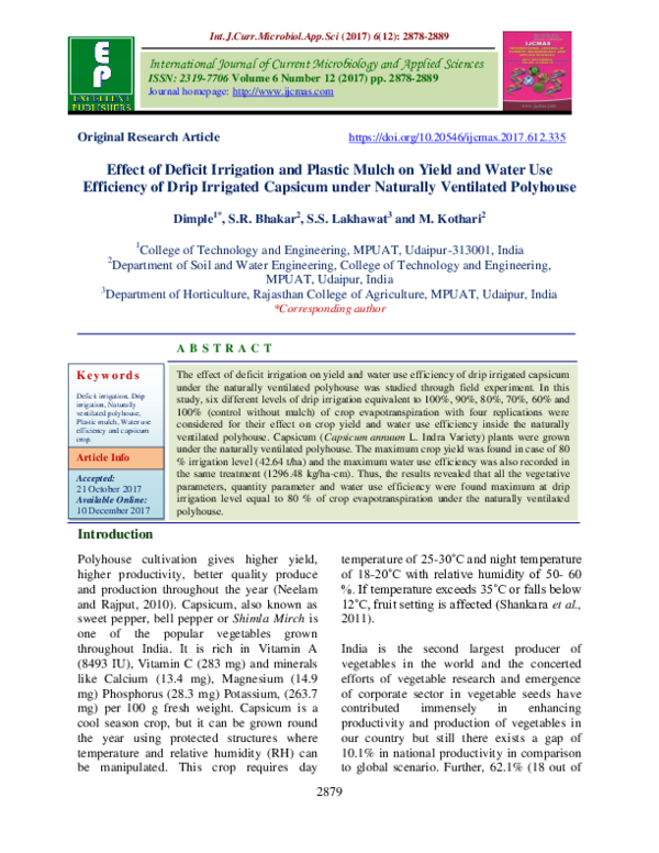 (PDF) Effect of Deficit Irrigation and Plastic Mulch on Yield and Water ...