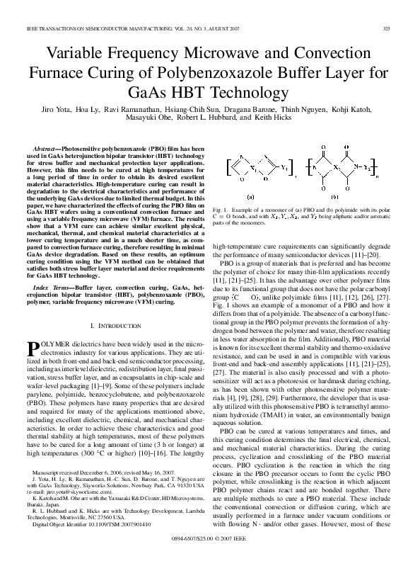 (PDF) Variable Frequency Microwave and Convection Furnace Curing of Polybenzoxazole Buffer Layer