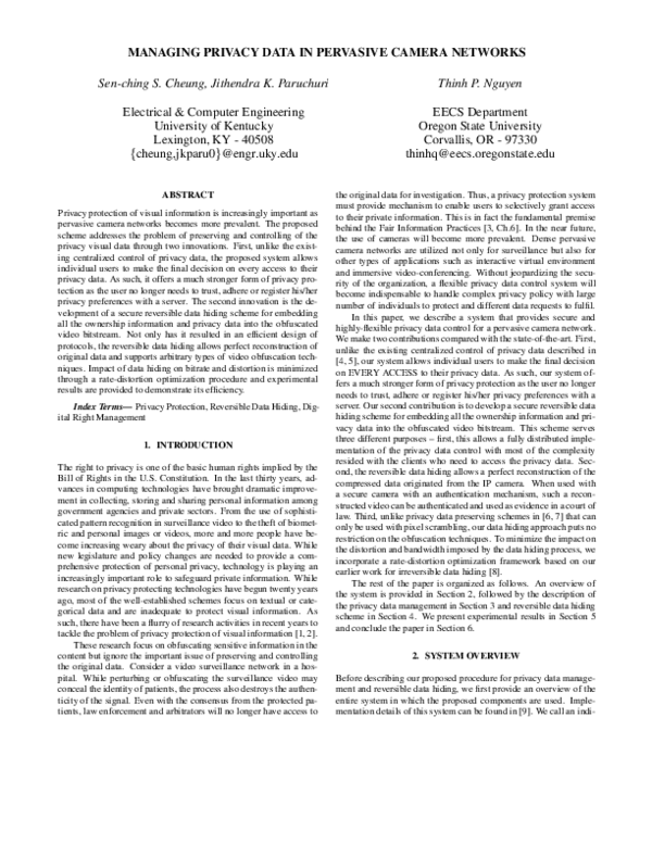 (PDF) Managing privacy data in pervasive camera networks